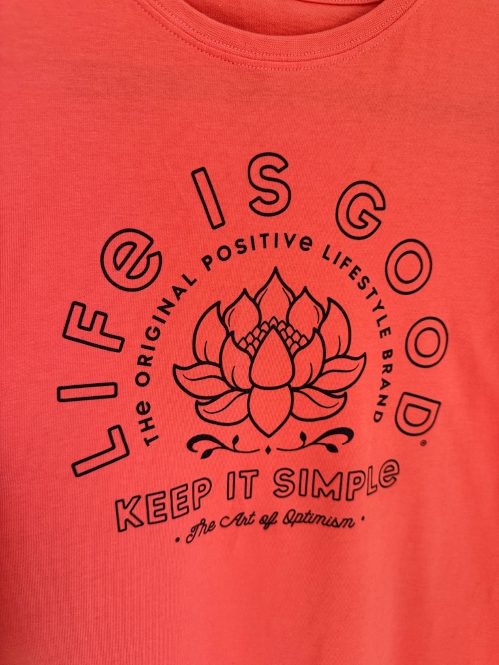 Life Is Good Coral Crewneck Tee with Tag Detail